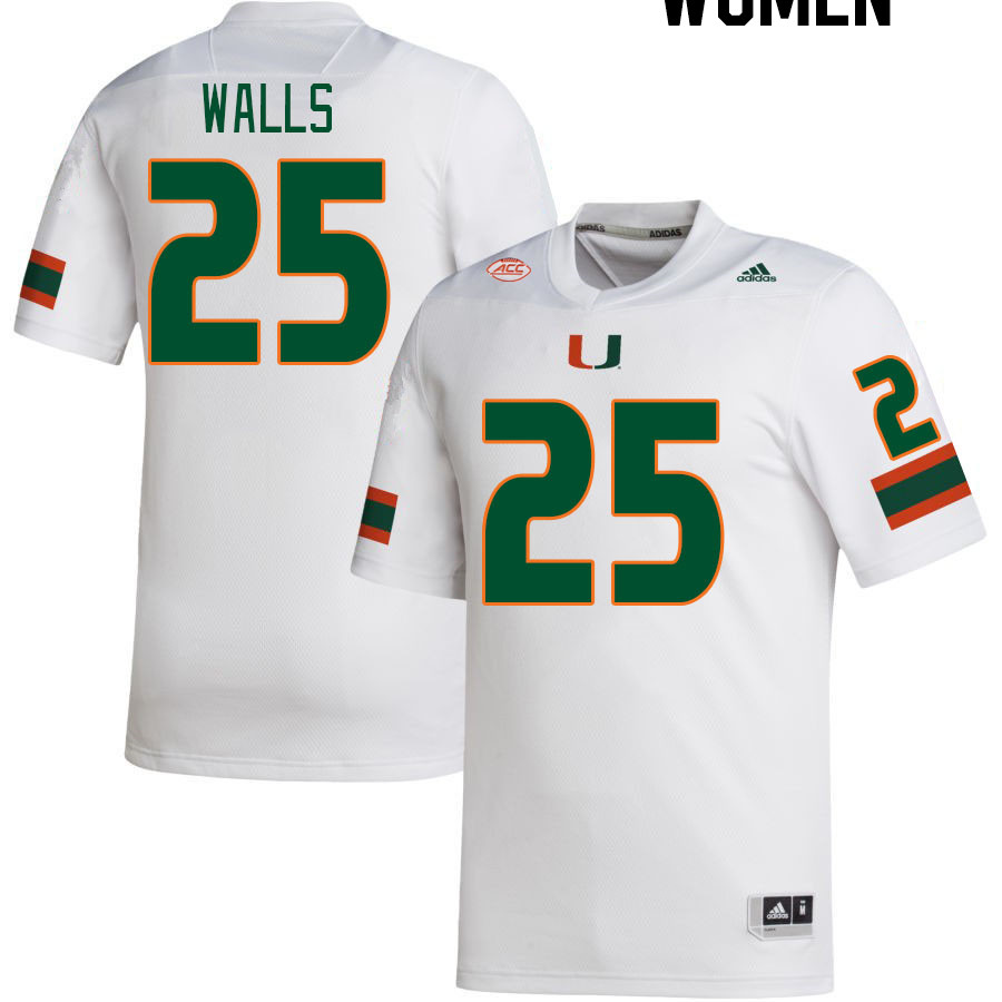 Women #25 Jefferson Walls Miami Hurricanes College Football Jerseys Stitched-White